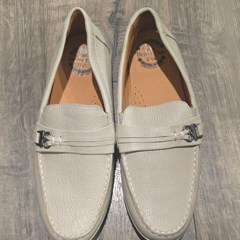 Driver Club USA Cream Leather Loafers‎